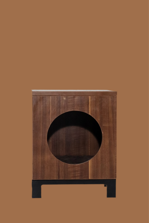 CIRCLE SNUG – Minimalist Night Stand with a Round Pet Hideout